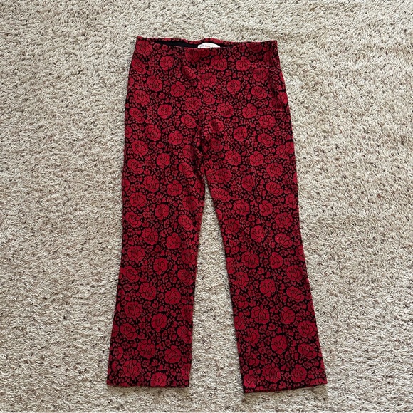 Anthropologie Philosophy Red & Black Floral Stretchy Dress Pants Size Small - Picture 1 of 6